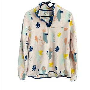 LIV Light Pink T Snap Abstract Print Soft Fleece Pullover